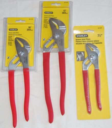 Lot of 3 Stanley Groove Joint Pliers - 1 each 12&#034; Inch, 10&#034; Inch, and 7.5&#034; Inch
