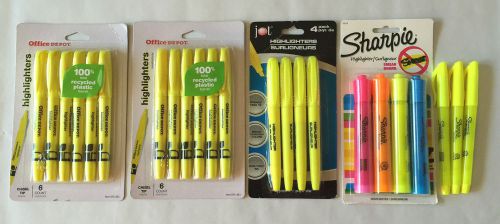 LOT OF 23! NEW! Yellow HIGHLIGHTERS - Office Depot, Sharpies brand - Multi Color