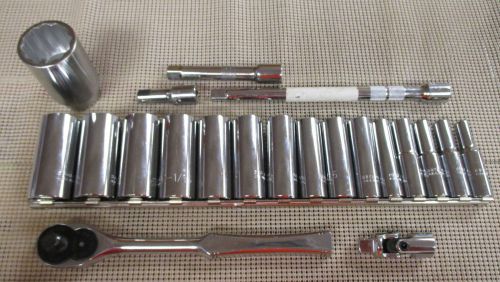 Proto professional 16-pc. 1/2&#034; drive deep well socket set + extensions + ratchet for sale