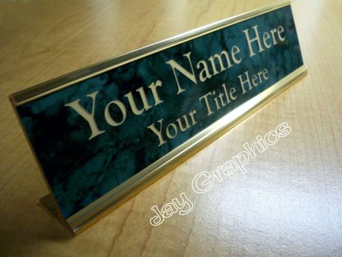 Custom Engraved 2x8 Desk Sign Name Plate | Personalized Customized Marble Green