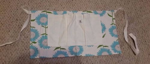 Floral server waitress waist apron 3 pocket  or garden apron - blue/green for sale