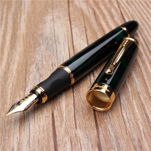 New Jinhao X450 Fountain Pen Green Black Marble Medium Nib Gold Trim