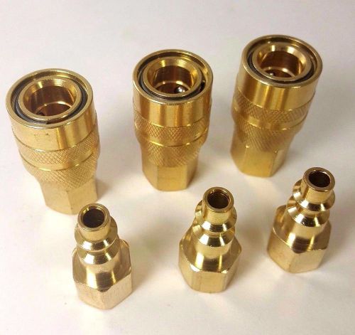1/4&#034; npt pneumatic air compressor brass fittings -(3) female &amp; quick connect set for sale