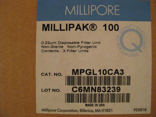 Millipore Millipak 100 Filter #MPGL10CA3 Type: 0.22um Qty: 1 Unit Sealed New
