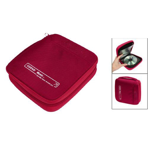 New Red Zipper Closure 32pcs CD Discs Square Design Storage Holder Case AD