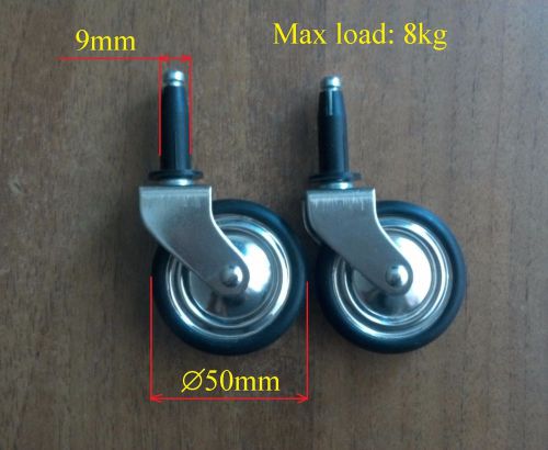 Pair of 50mm Steel Furniture Swivel Stem Wheels With a Rubber Tire