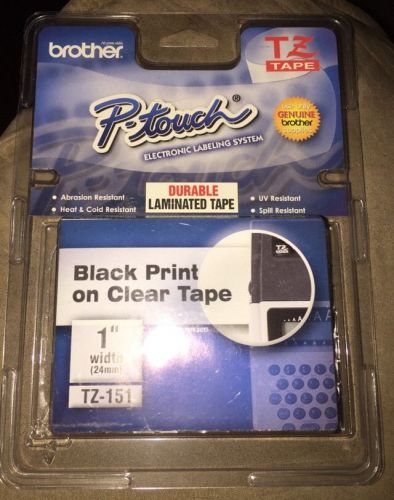 Brother P-touch Label TZ-151,  1&#034; Black on Clear.New Cartridge Adhesive