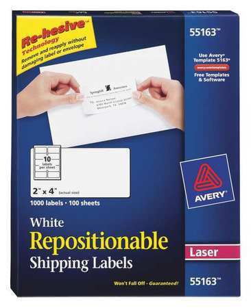 AVERY 55164 Laser Label, White, 3 1/3x4, PK100