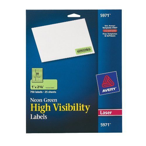 Avery High Visibility 1 x 2 5/8 Inch Fluorescent Green Labels 750 Pack 5971