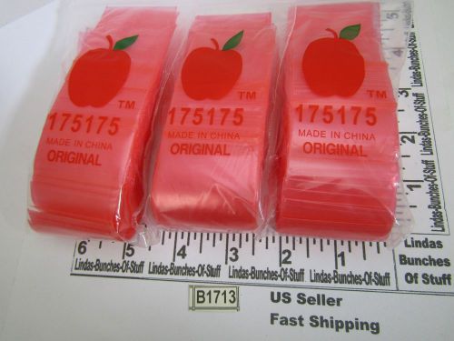 3 BAGS OF 100 1.75&#034; X 1.75&#034; 2 MILL PLASTIC ZIP SEAL BAGS ALL 3 RED CLEAR NEW