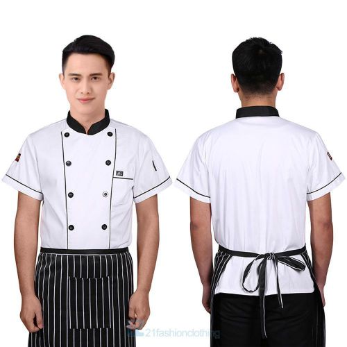 Kitchen Cooker Working Uniform Chef Waiter Waitress Short sleeves Coat Jacket