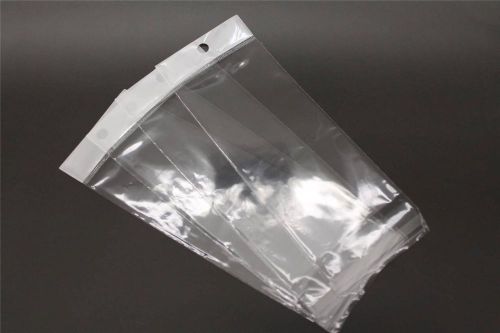 100pcs (7&#034; x 2.75&#034;) Clear Resealable Poly Cello Bags w Hang Hole Tab Tag 18x9cm