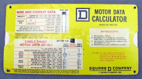 Motor Data Calculator Based on 1984 NEC Square D Company Wire Single &amp; 3 Phase