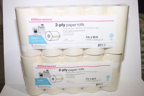 (20) Office Depot 2-ply paper rolls 3&#034; x 85ft. white/canary  FREE SHIP 109-275