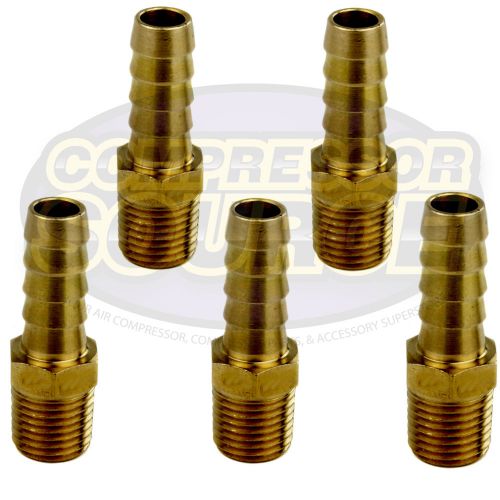 5 Pack 3/8&#034; x 1/4&#034; MNPT Pipe Thread Brass Air Hose Barb Fitting For 3/8&#034; Hose