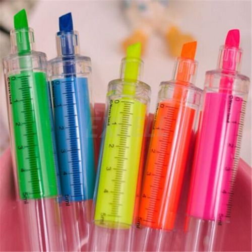 6pcs fluorescent needle syringe highlighter marker pen writer office stationery for sale