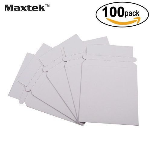 Maxtek 100 Stay Flat CD/DVD White Cardboard Mailers,5 1/4 x 5 1/4 inch, Self