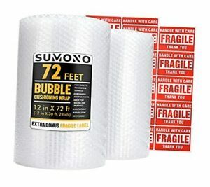 Bubble Cushioning Wrap Roll,  12 Inch x 72 Feet Total [2 Rolls of 36 Feet]