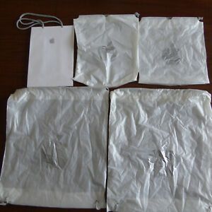 5 Apple Store Shopping Bags - 4 Plastic Drawstring, 1 Paper