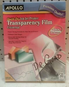 Apollo Quick Dry Inkjet Printer Transparency Film Universal Premium Brand New