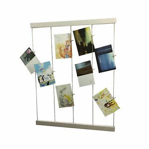 White Photo Display DIY Picture Frame Collage Set Twine Cords Wood Rail Clothpin