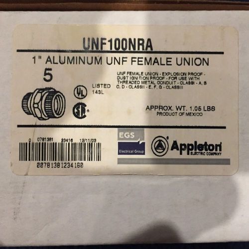 Brand new appleton unf100nra 1&#034; aluminum unf female union, explosion proof for sale
