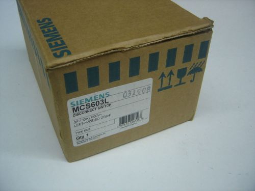 SIEMENS MCS603L DISCONNECT SWITCH 3 POLE 30A 600VAC LEFT-HANDED DRIVE NIB