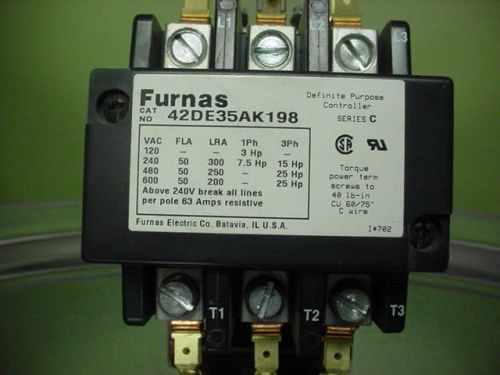 Furnas  definite purpose contactor 42de35ak198 63a 600v 25hp series c   --new--- for sale