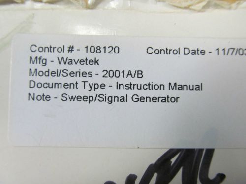 Wavetek 2002 Sweep/ Signal Generator Instruction Manual w/ Schematics.