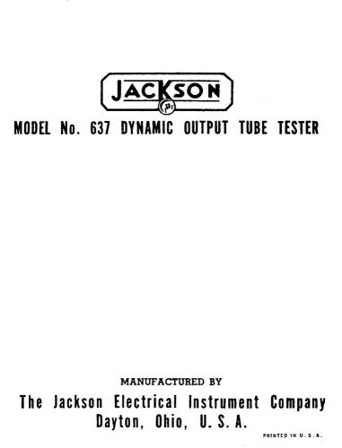 Jackson 637 Tube Tester Manual with Tube Test Data
