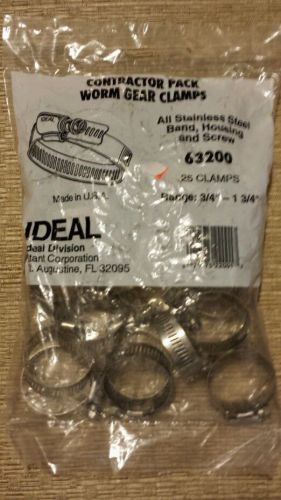 Worm Gear Clamps 3/4&#034; - 1-3/4&#034; Stainless Steel Lot/25 - IDEAL - Made in USA New