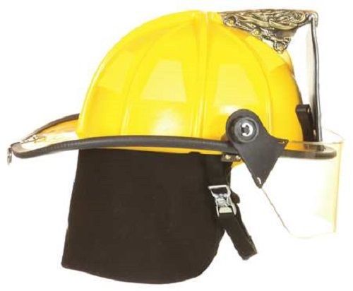 FIRE-DEX 1910 Traditional Style Fire Helmet with 4&#034; Visor, Yellow, Carved Eagle