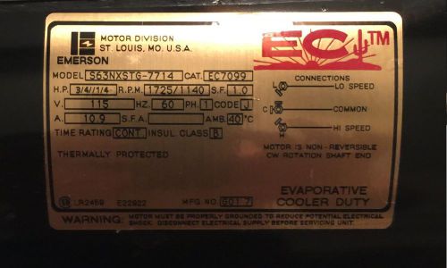 EMERSON EVAPORATIVE COOLER MOTOR 2 SPEED MODEL - S63NXSTG-7714