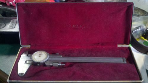 Vintage Mitutoyo 6&#034; Dial Caliper Ruler Measure # 504 801 with fine-adjustment