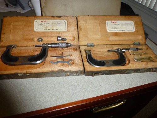 2 Vintage Nachi Micrometers 50mm 75mm Wooden Box Made in Japan