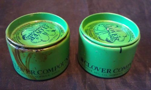 LOT OF 2 VINTAGE GREEN METAL CAN CLOVER COMPOUND FINE/COARSE HONING, GRINDING, L