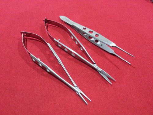 3 PC CASTROVIEJO NEEDLE HOLDERS+SCISSORS+SUTURE FORCEPS SURGICAL INSTRUMENTS