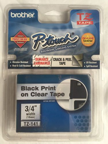 Brother 3/4 inch x 26.2 feet black on clear for p-touch tape (tz141) new sealed for sale