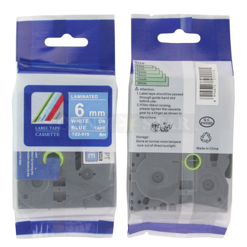 1pk white on blue tape label compatible for brother p-touch tz 515 tze 515 6mm for sale