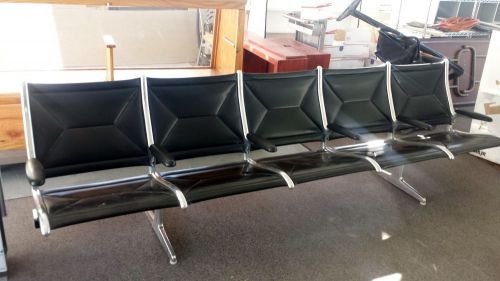 Herman miller eames mid century modern black vinyl tandem sling 5 chairs for sale