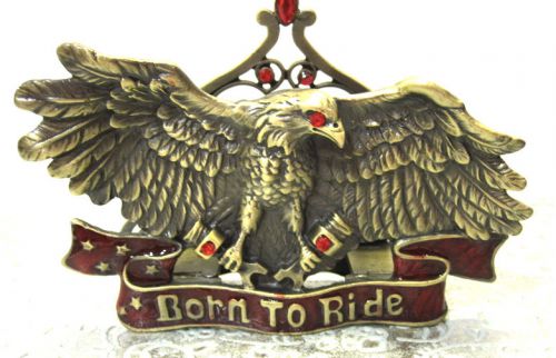 ~American Eagle Born To Ride Jeweled  Desktop Business Card Holder Stand~