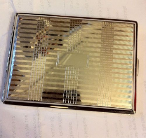 Silver Art Deco Dusseldorf 2-band Cigarette Case Business Credit Card Holder!