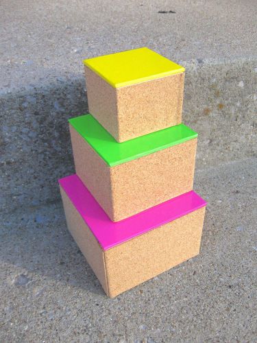 new CORK stacking BOXES set 3 DESK ~ from TARGET ~ green/yellow/pink ~ NIB