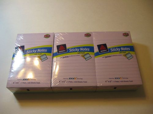 3 Pack Avery Ruled Lay Flat Sticky Notes Assorted 4x6in. 1350 Sheets (Ave22731)