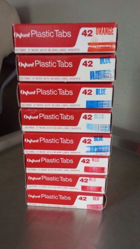 OXFORD PLASTIC TABS 2&#039;&#039; WIDE WITH BLANK LABEL INSERTS LOT OF 8 OF 25 TABS EACH