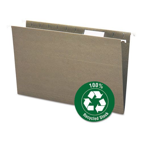 Recycled Hanging File Folders, 1/5 Tab, 11 Point Stock, Legal, Green, 25/Box