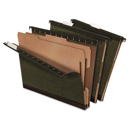 Surehook reinforced hanging folder, 2 dividers, letter, standard green, 10/box for sale