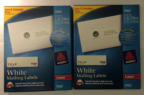 Avery 5162 White Mailing Labels 1.33&#034;x4&#034; 1400 Labels (2 packs)