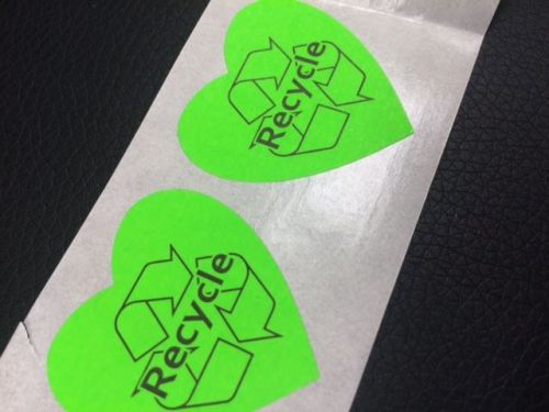 200 Heart Shaped Recycle Stickers on Neon Green  1 3/8&#034; Label Sticker Wedding