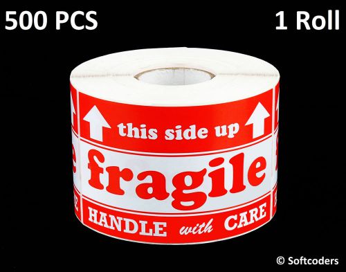 500 Stickers / Roll 5x3 Fragile Sticker Labels This Side Up Handle With Care